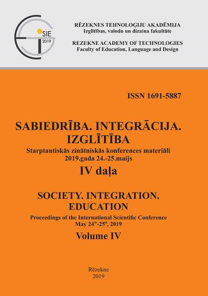 					View Vol. 4 (2019): SOCIETY. INTEGRATION. EDUCATION. Proceedings of the International Scientific Conference. May 24th-25th, 2019, Volume IV, SPORTS AND HEALTH, ART AND DESIGN
				