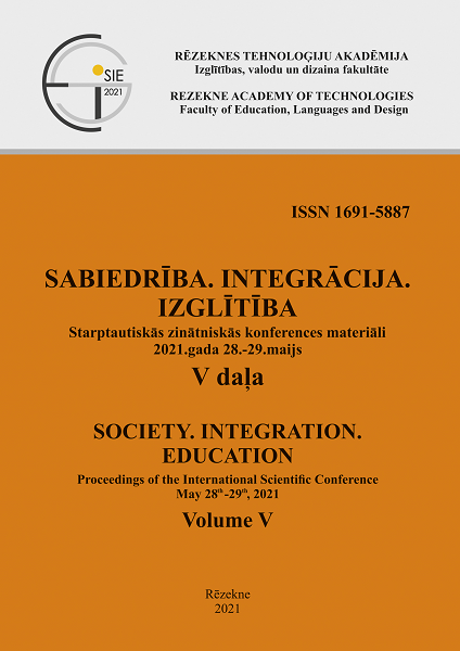 					View Vol. 5 (2021): SOCIETY.INTEGRATION.EDUCATION. Proceedings of the International Scientific Conference. May 28th-29th, 2021, Volume V, COVID-19 IMPACT ON EDUCATION, INFORMATION TECHNOLOGIES IN EDUCATION, INNOVATION IN LANGUAGE EDUCATION
				
