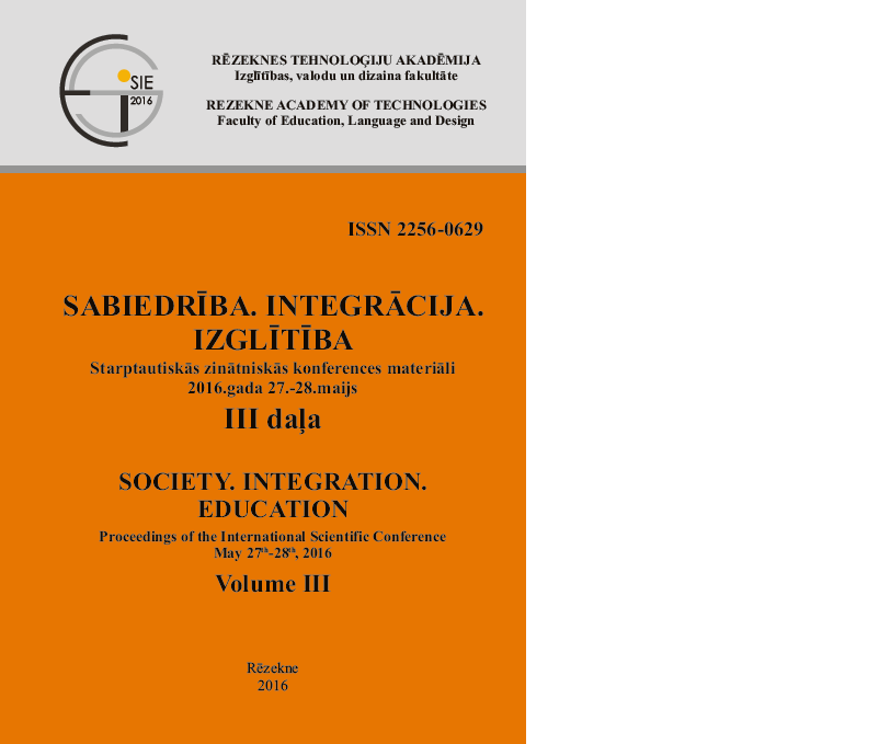 					View Vol. 3 (2016): SOCIETY. INTEGRATION. EDUCATION. Proceedings of the International Scientific Conference May 27th-28th, 2016, Volume III
				